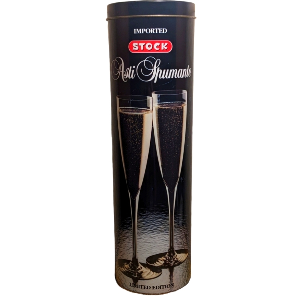 Vintage Black Imported Stock Asti Spumante Collectible Tall Metal Tin Container